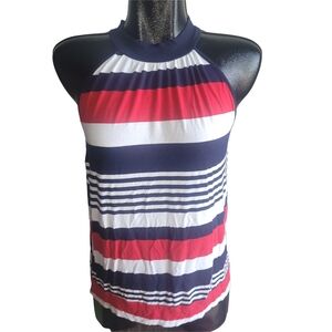 Suzy Shier Red, White and Blue Striped Halter Neck Top Size L